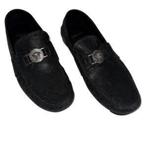 Versace Medusa Black Snakeskin Leather Loafers Men's EU 42 US 9